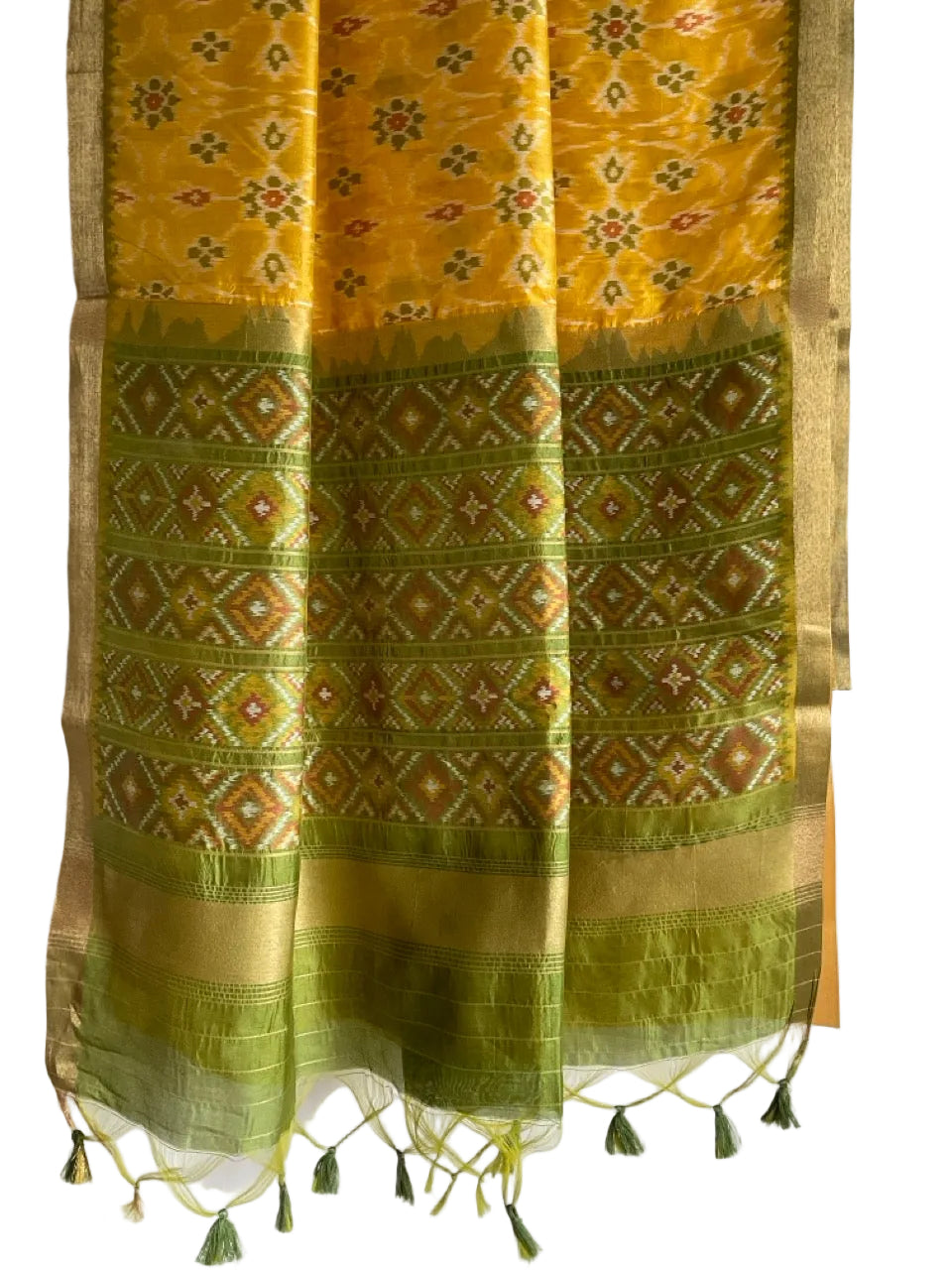 Yellow Patola Silk Saree with Green