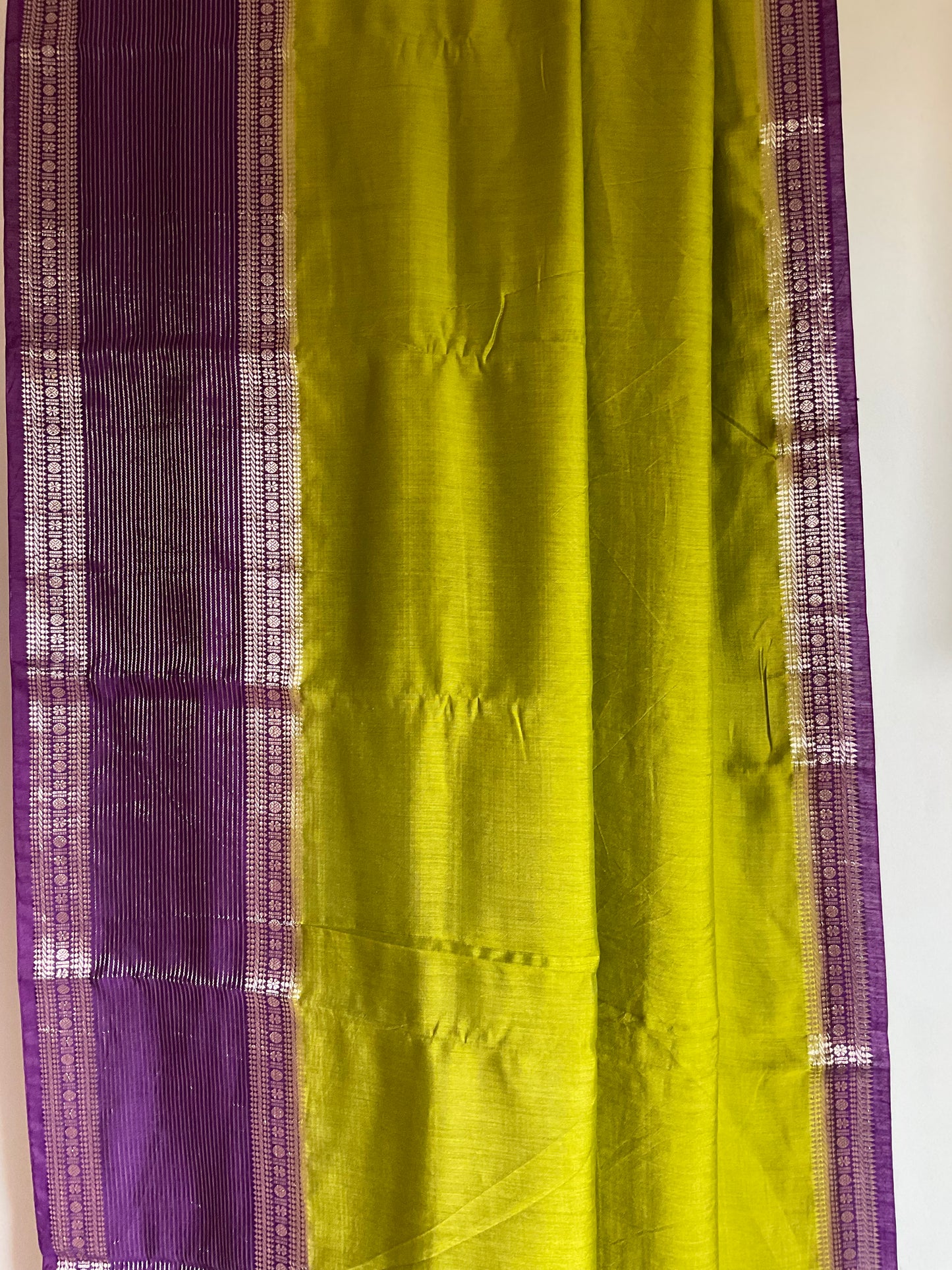 Green Assam Silk Saree with Purple Zari Border