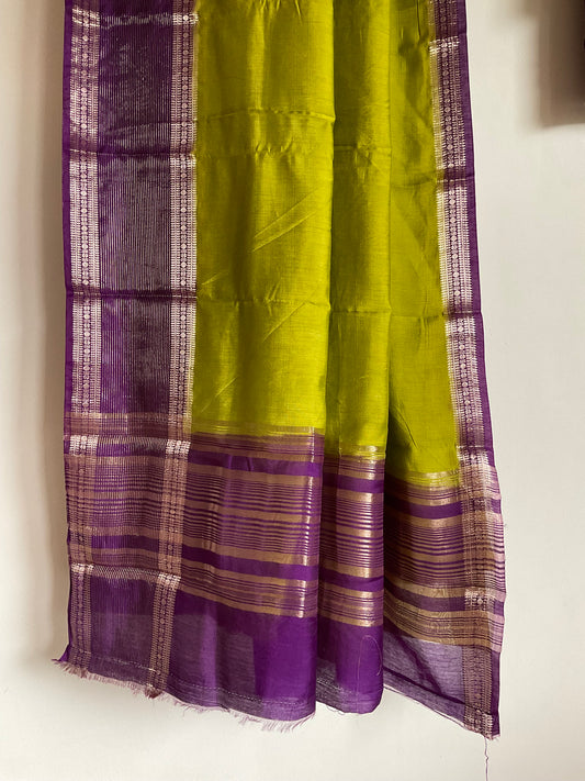 Green Assam Silk Saree with Purple Zari Border