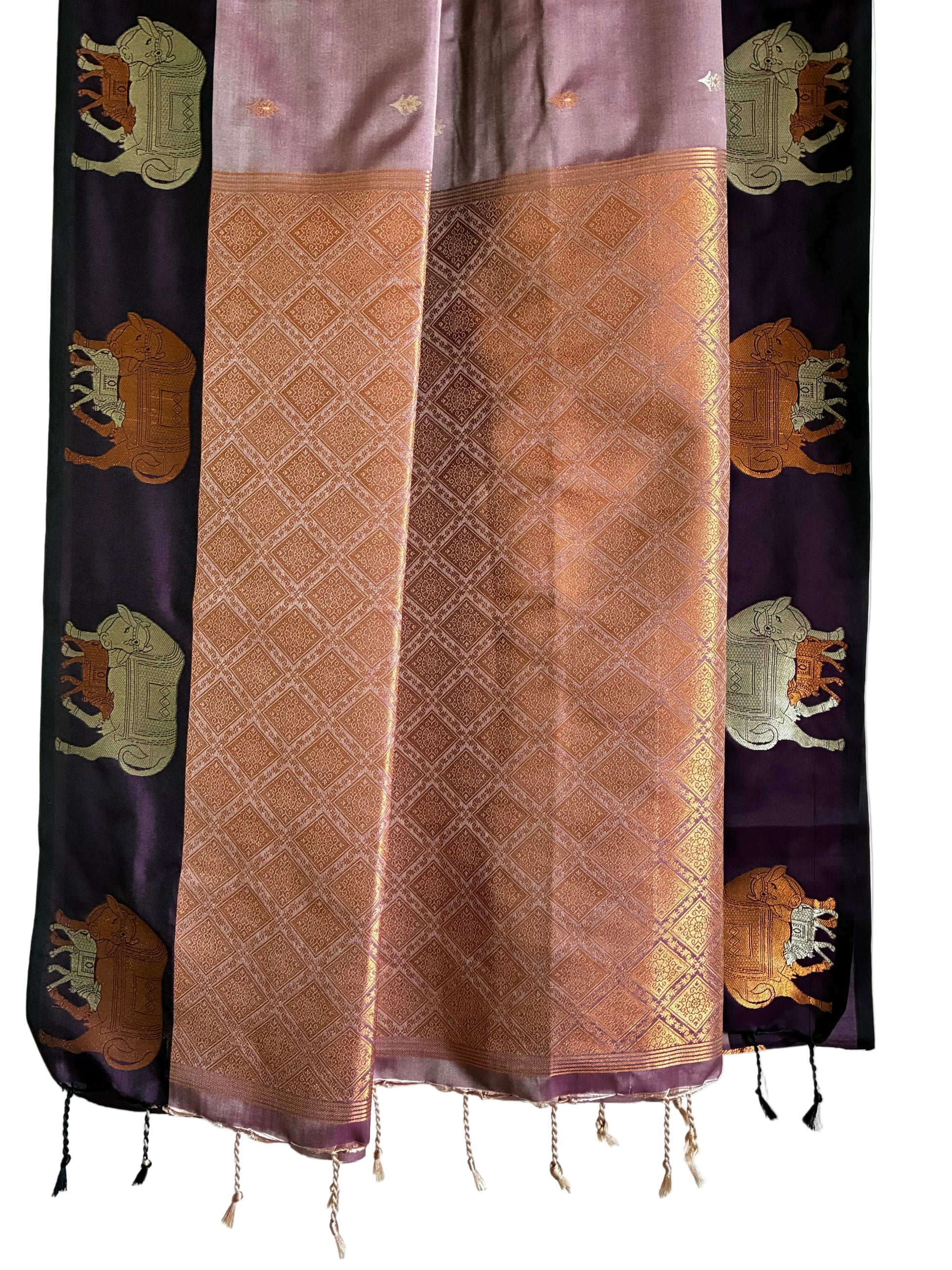 Copper ZARI kamdhenu motif aariyaa saree