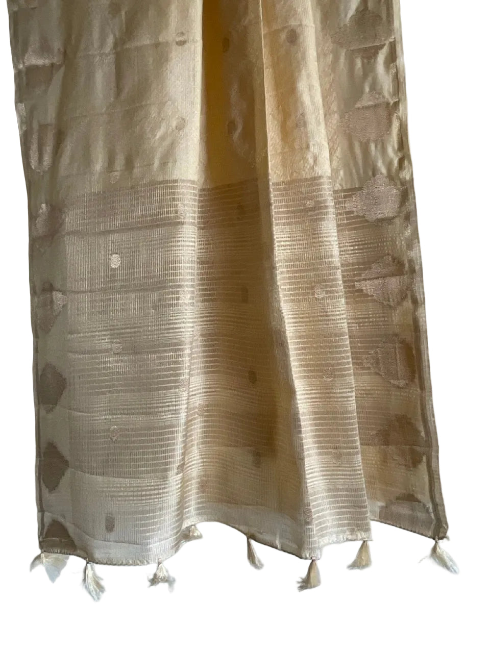White Gold Tissue Silk Saree with Zari Butta Motifs
