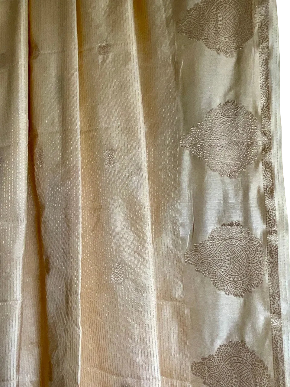 White Gold Tissue Silk Saree with Zari Butta Motifs