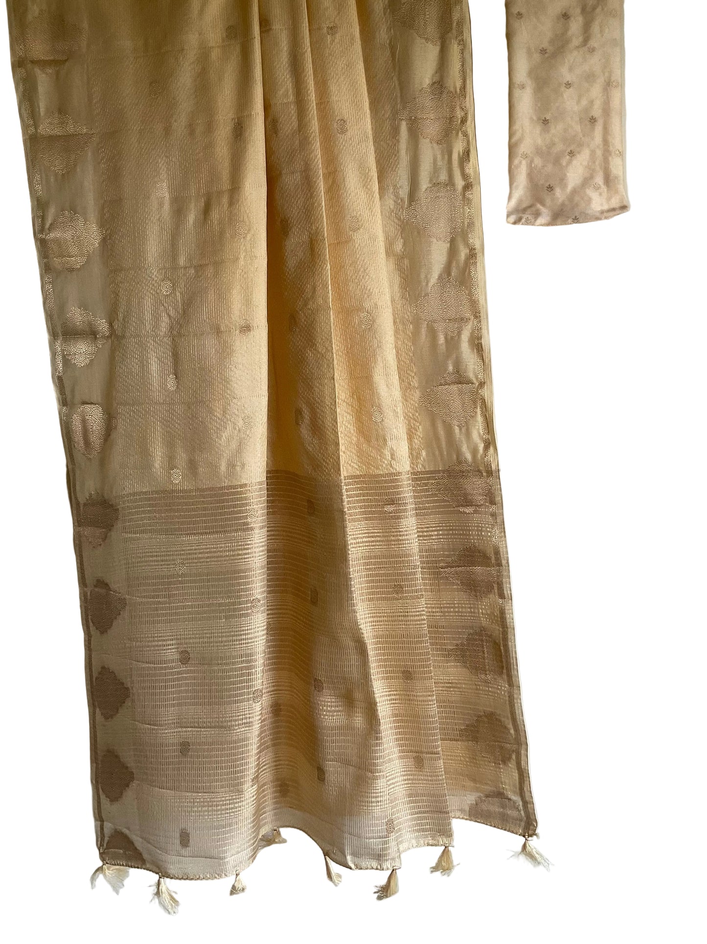 White Gold Tissue Silk Saree with Zari Butta Motifs
