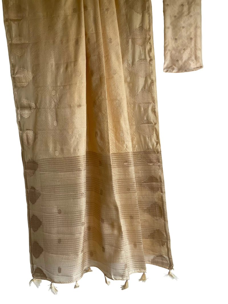 White Gold Tissue Silk Saree with Zari Butta Motifs