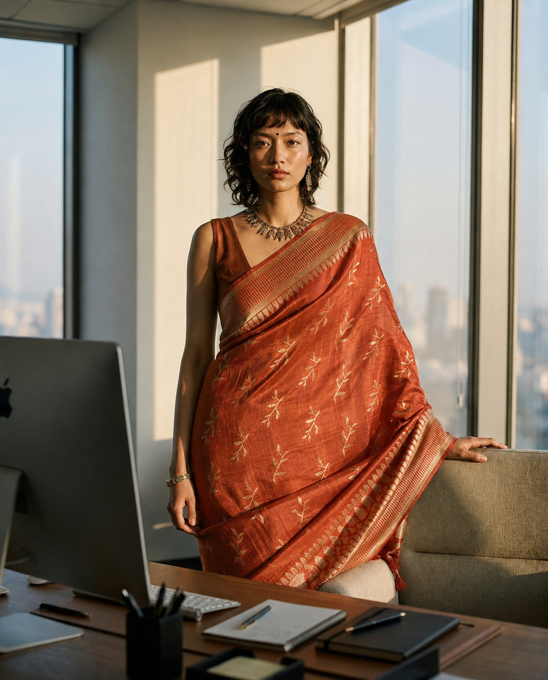 Orange gold temple border aariyaa saree