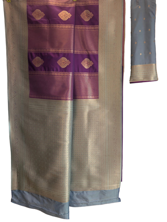 Purple & Sea Blue Soft Silk Saree