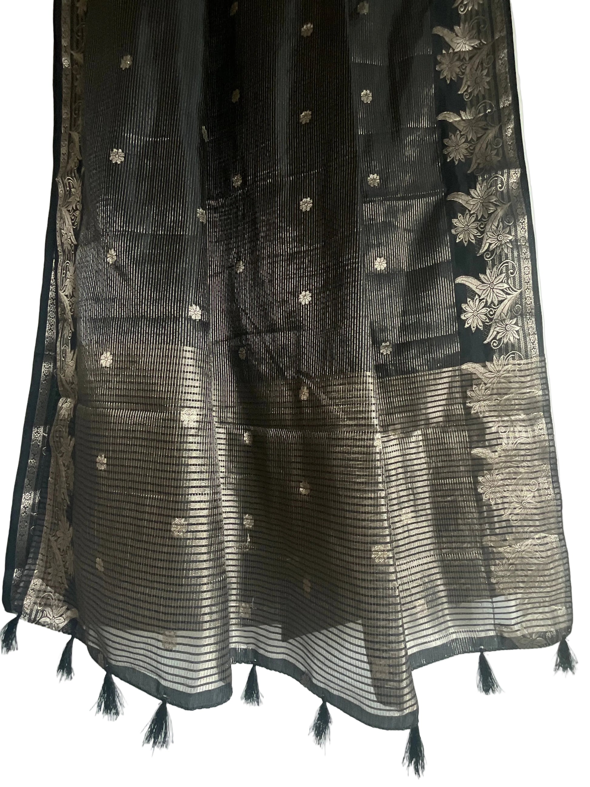 Black Saree with Brocade Border & Buti Weave