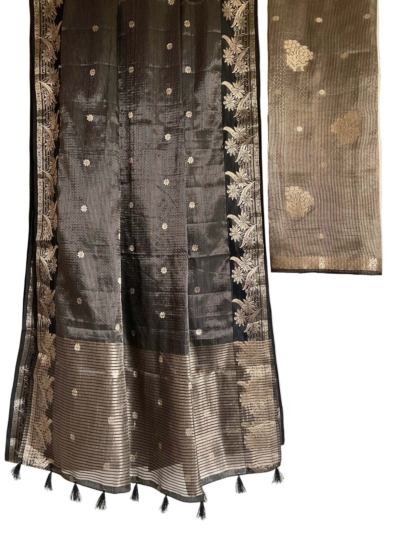 Black Saree with Brocade Border & Buti Weave