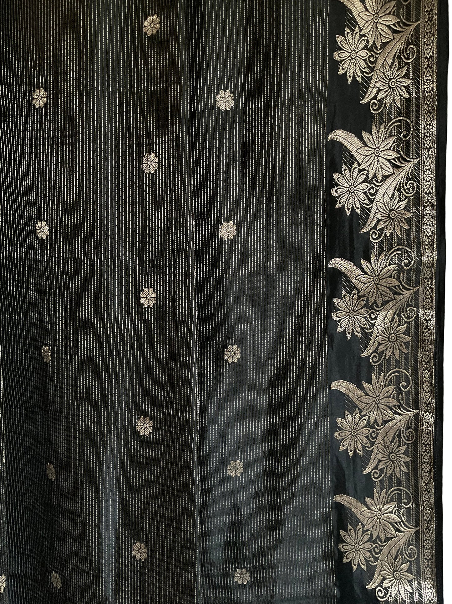 Black Saree with Brocade Border & Buti Weave