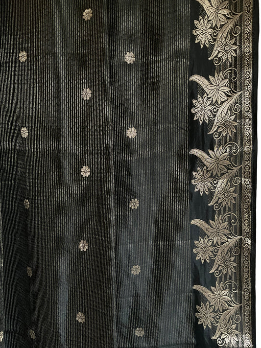 Black Saree with Brocade Border & Buti Weave