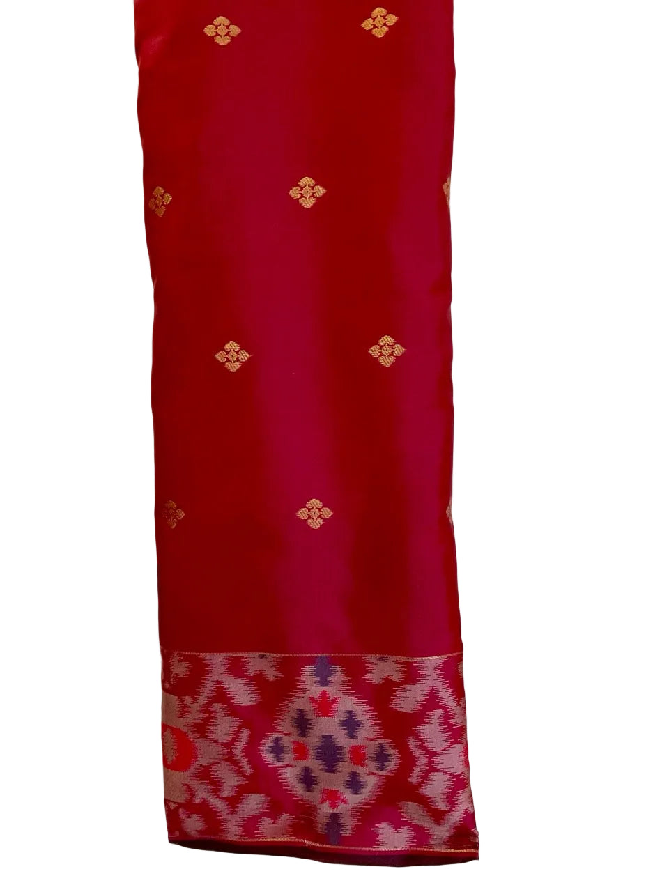 Pink & Dark Brown Patola Silk Saree with Gold Zari Peacock Border