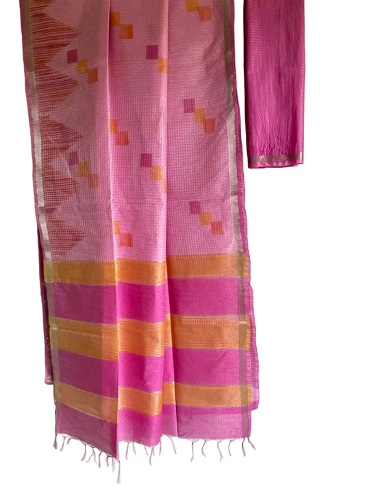 Pink Tussar Checks Soft Silk Saree 