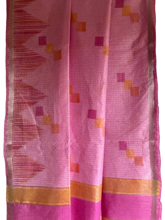 Pink Tussar Checks Soft Silk Saree 