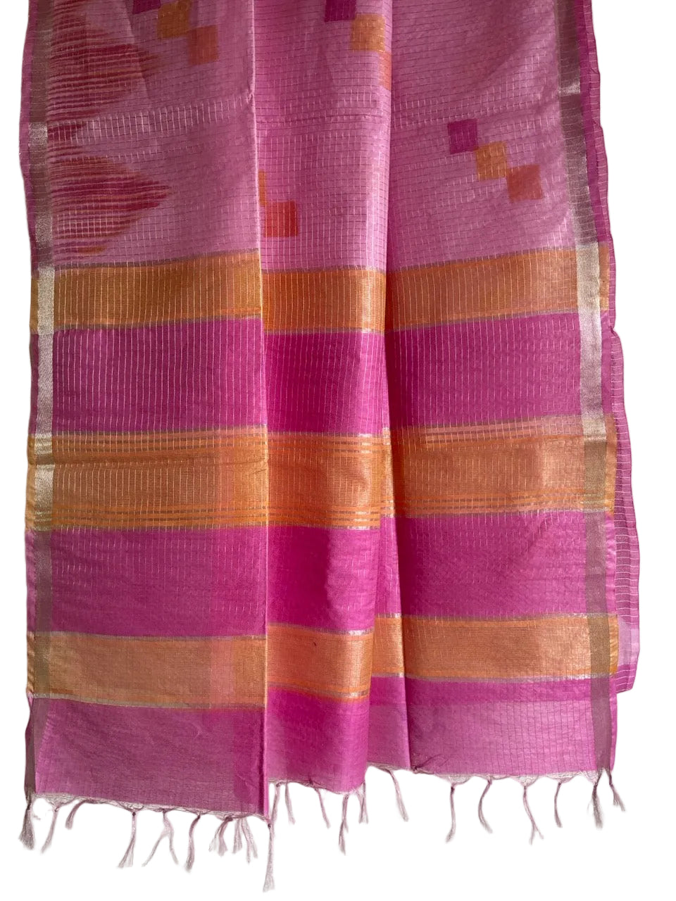 Pink Tussar Checks Soft Silk Saree 