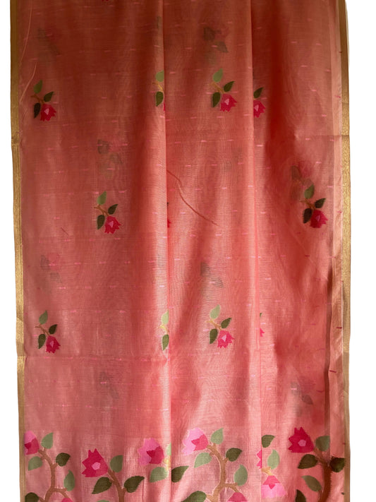 Pink Floral Jamdani Saree