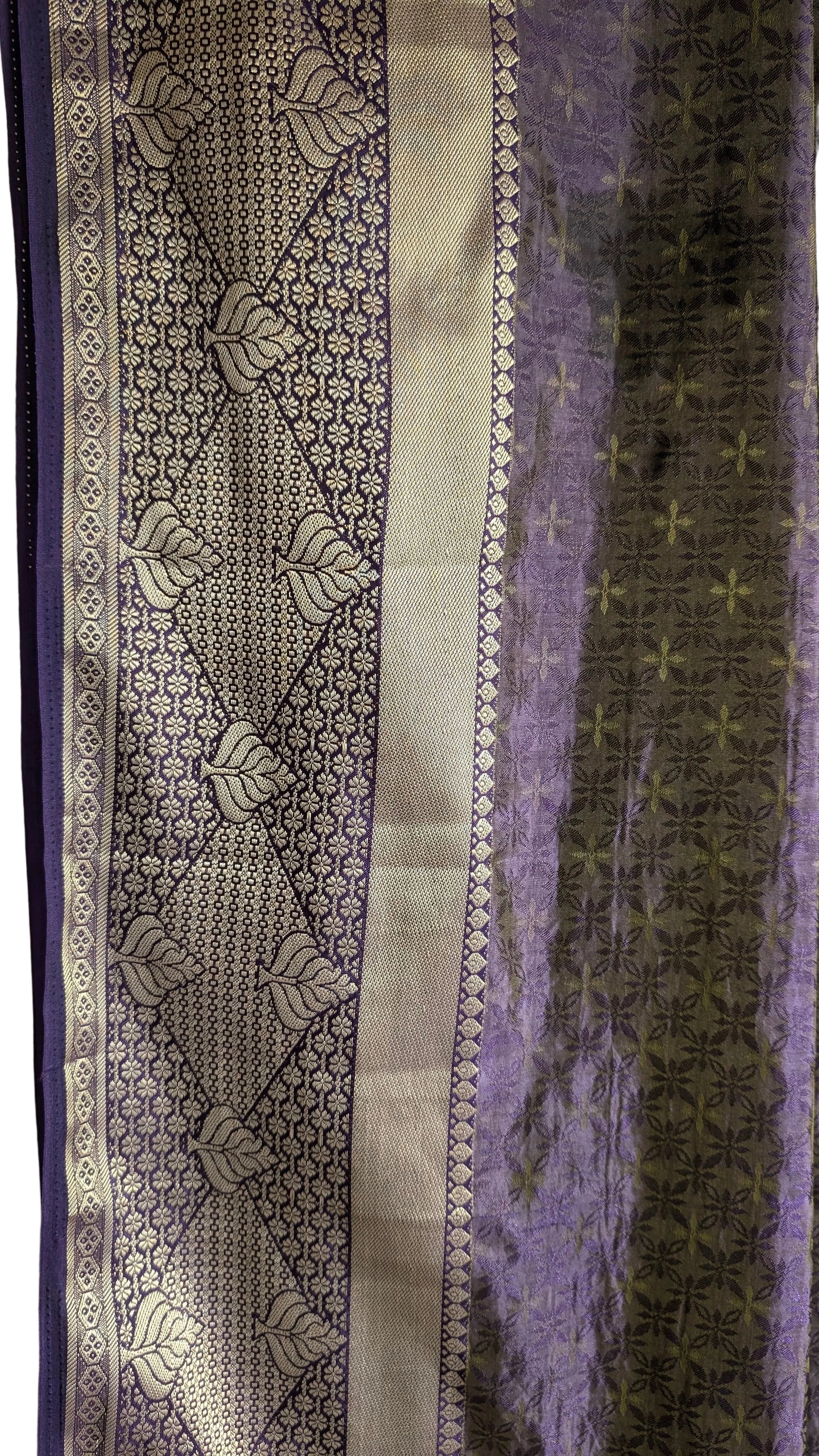 Purple Tissue Silk Saree with Silver Zari Border