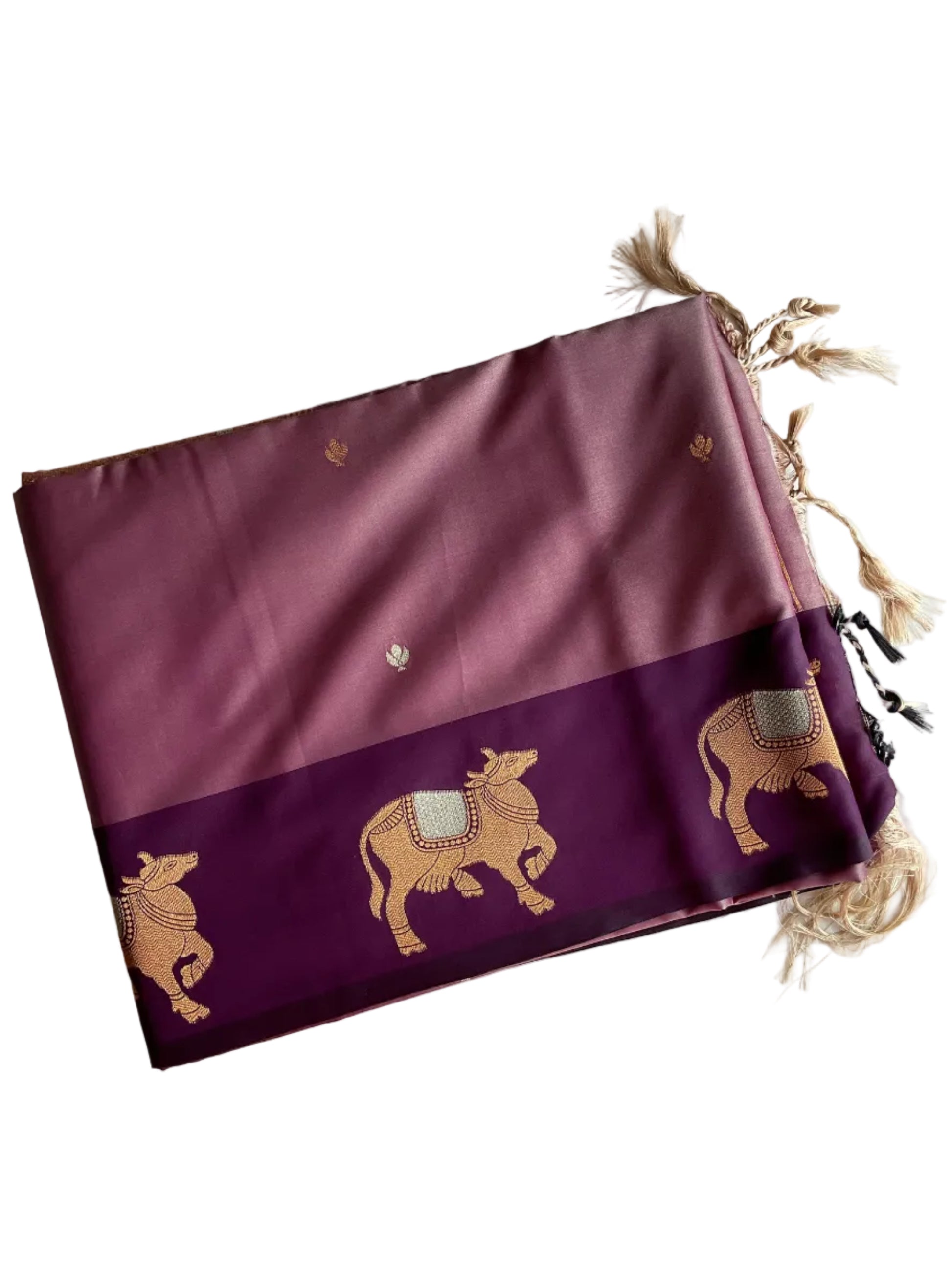 Purple Cow Motif Soft Silk aariyaa Saree