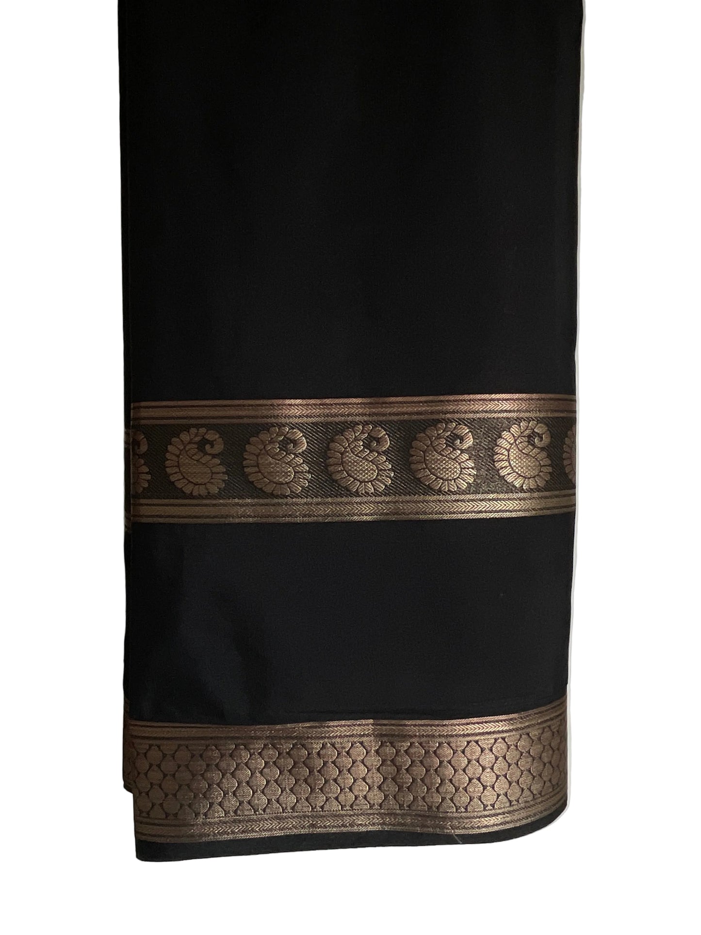 Scarlet Red Crepe Saree with Silver Check Weave & Mango Zari Border