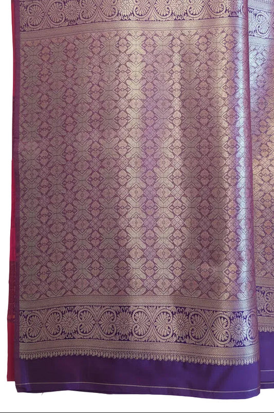 Red & Purple Peacock Ikat Patola Saree | Golden Heavy Pallu on Purple