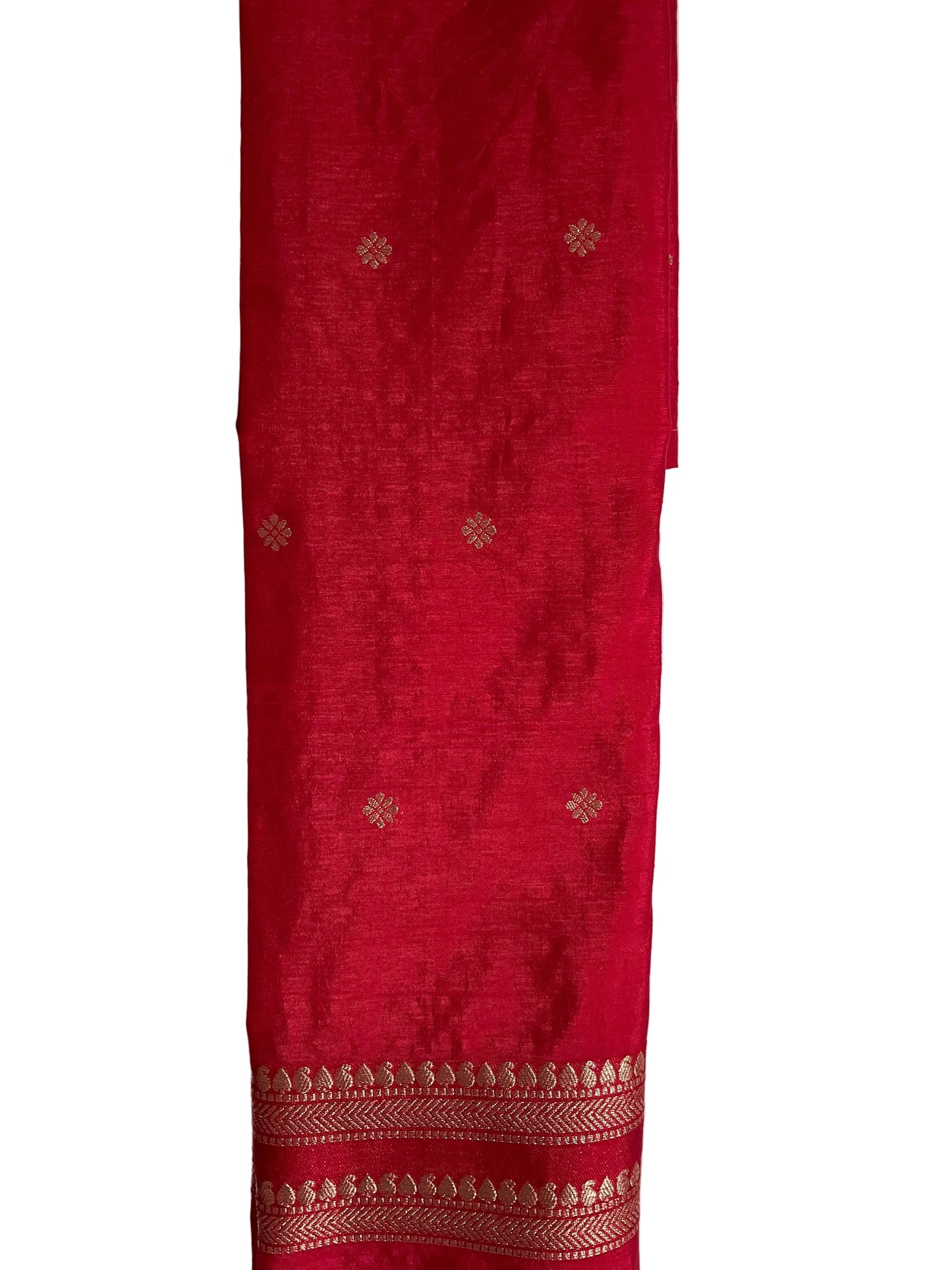 Bright Red Soft Cotton Saree with Temple & Mango Motifs