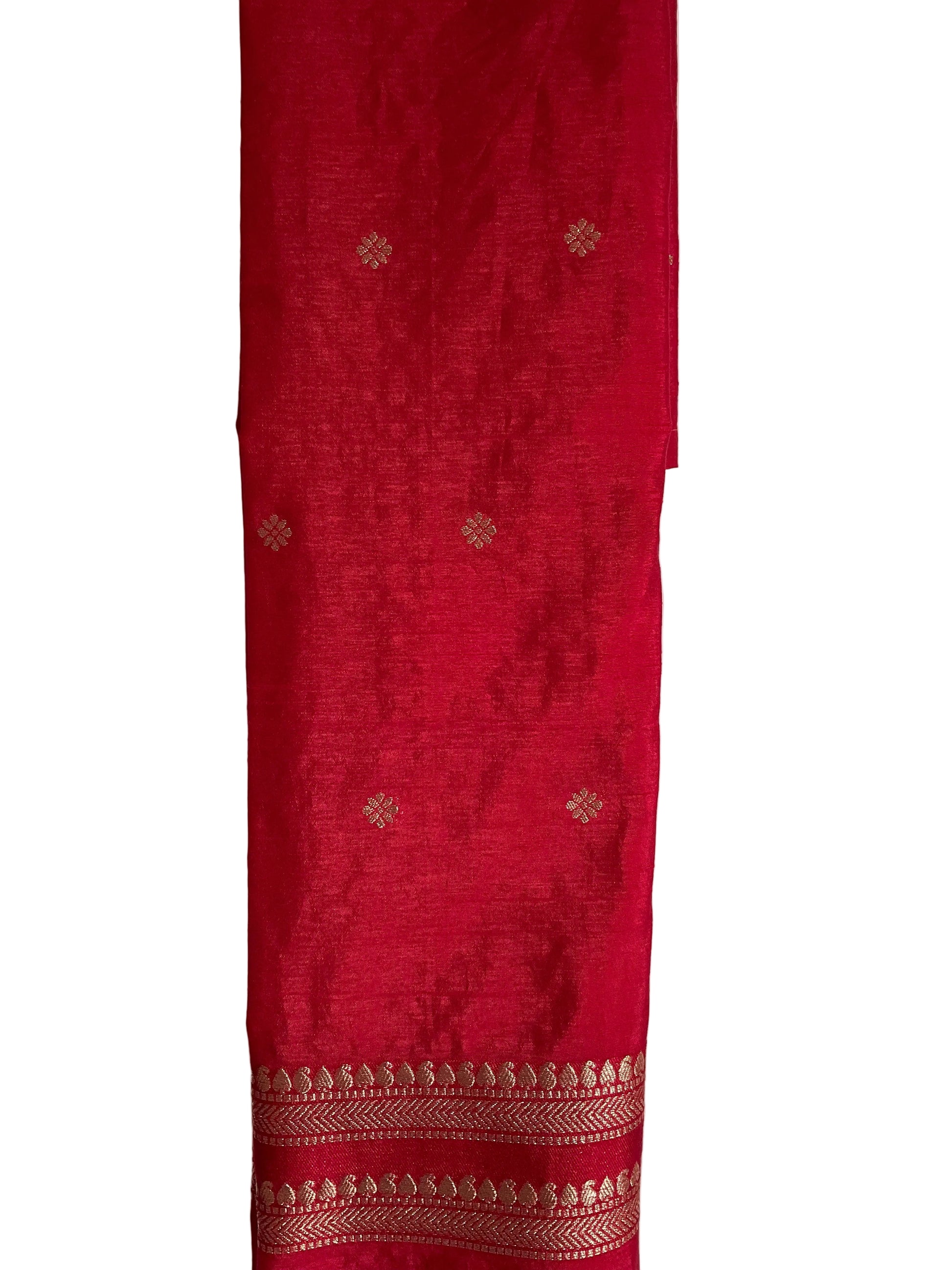 Bright Red Soft Cotton Saree with Temple & Mango Motifs