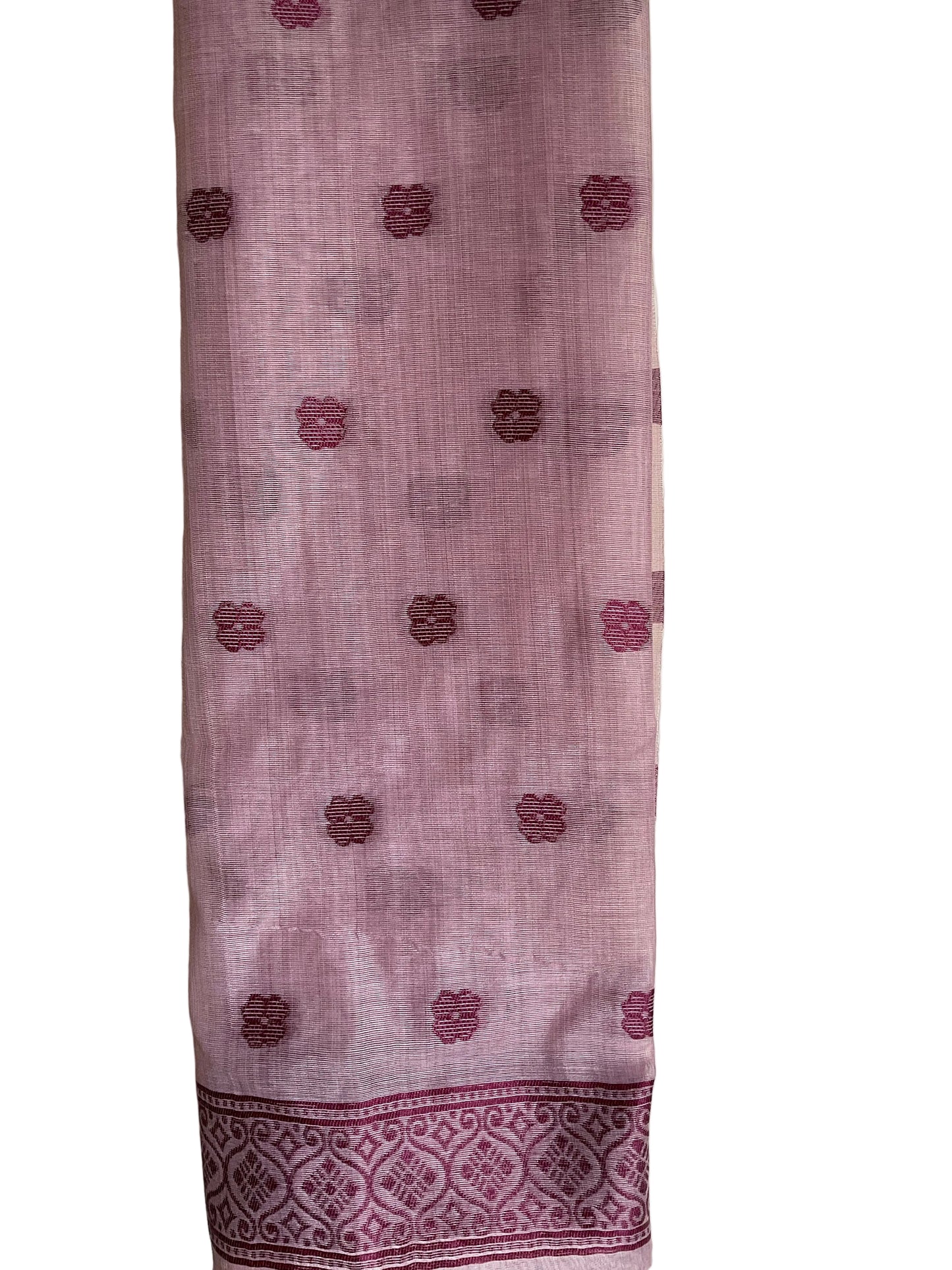 Soft Purple Cotton Saree with Wine Floral Vine Jaal & Geometric Border