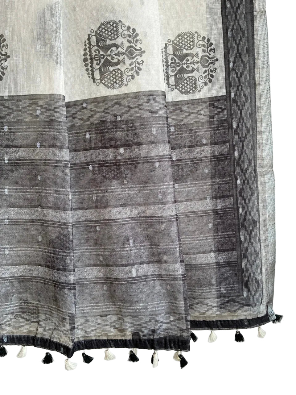 lightweight kota doria saree white and black - aariyaa saree
