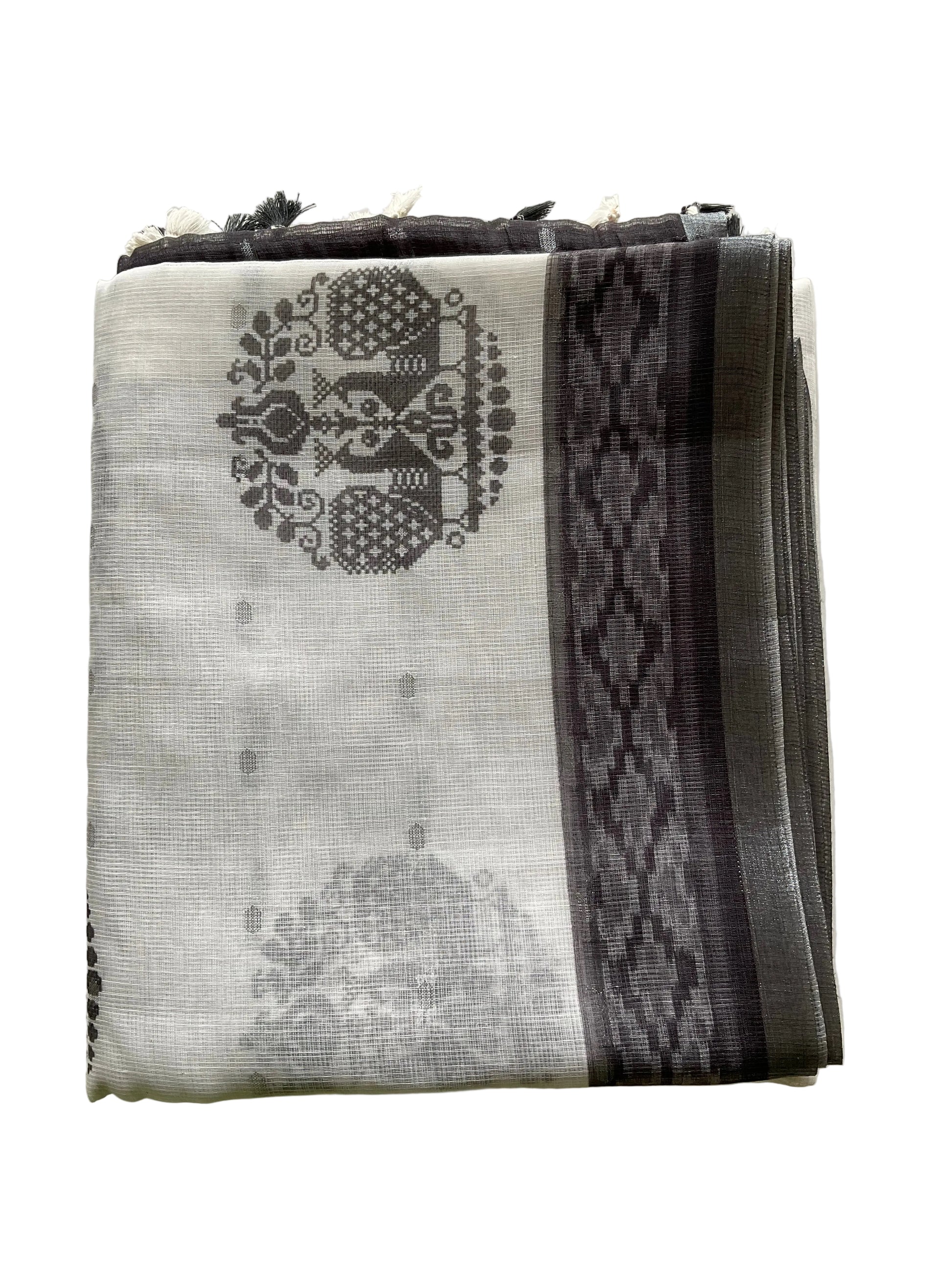 lightweight kota doria saree white and black - aariyaa saree