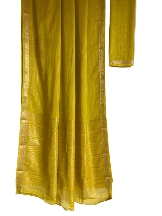 Yellow Checks Soft Crepe aariyaa Saree