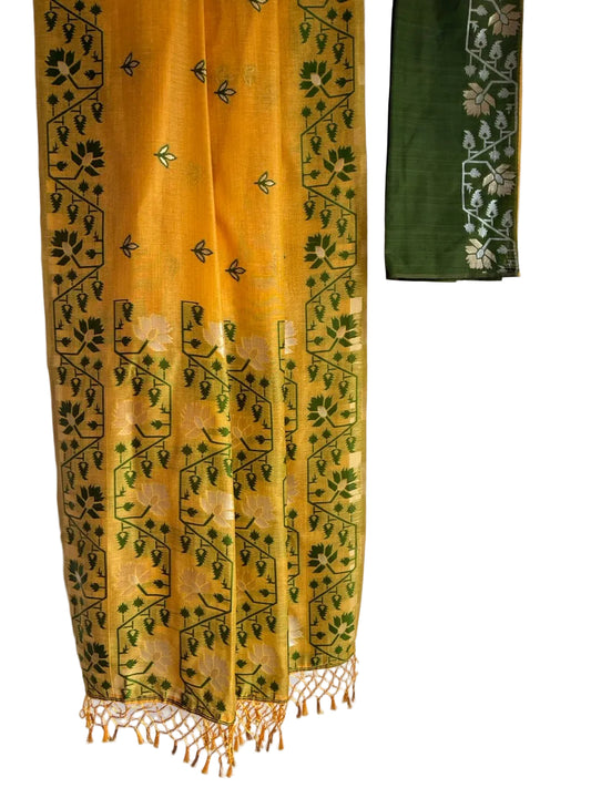 Yellow Cotton Silk Saree