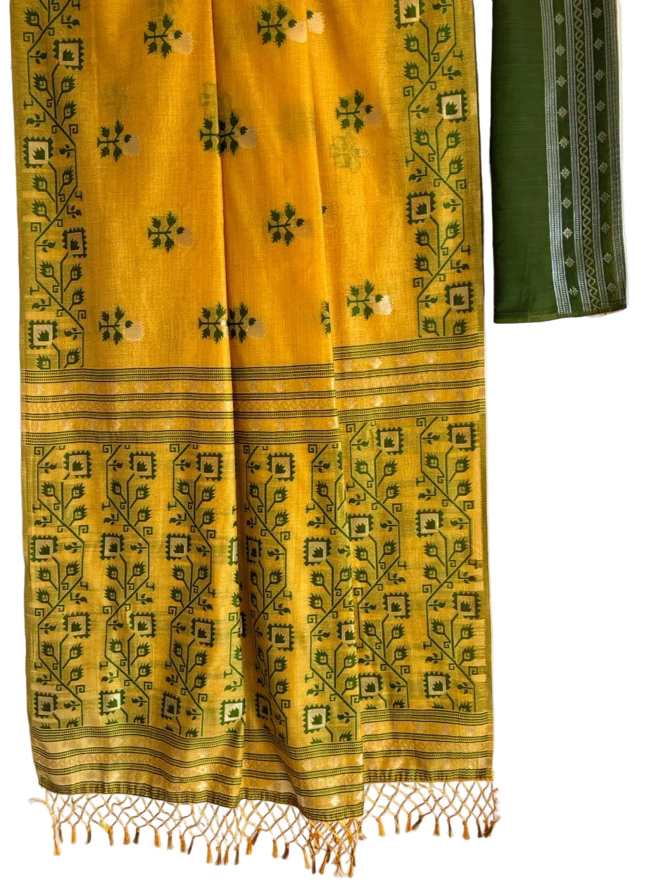 bright yellow green woven aariyaa saree