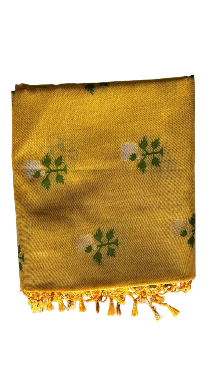 bright yellow green woven aariyaa saree