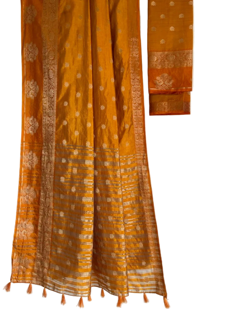 golden yellow aariyaa saree with buttas