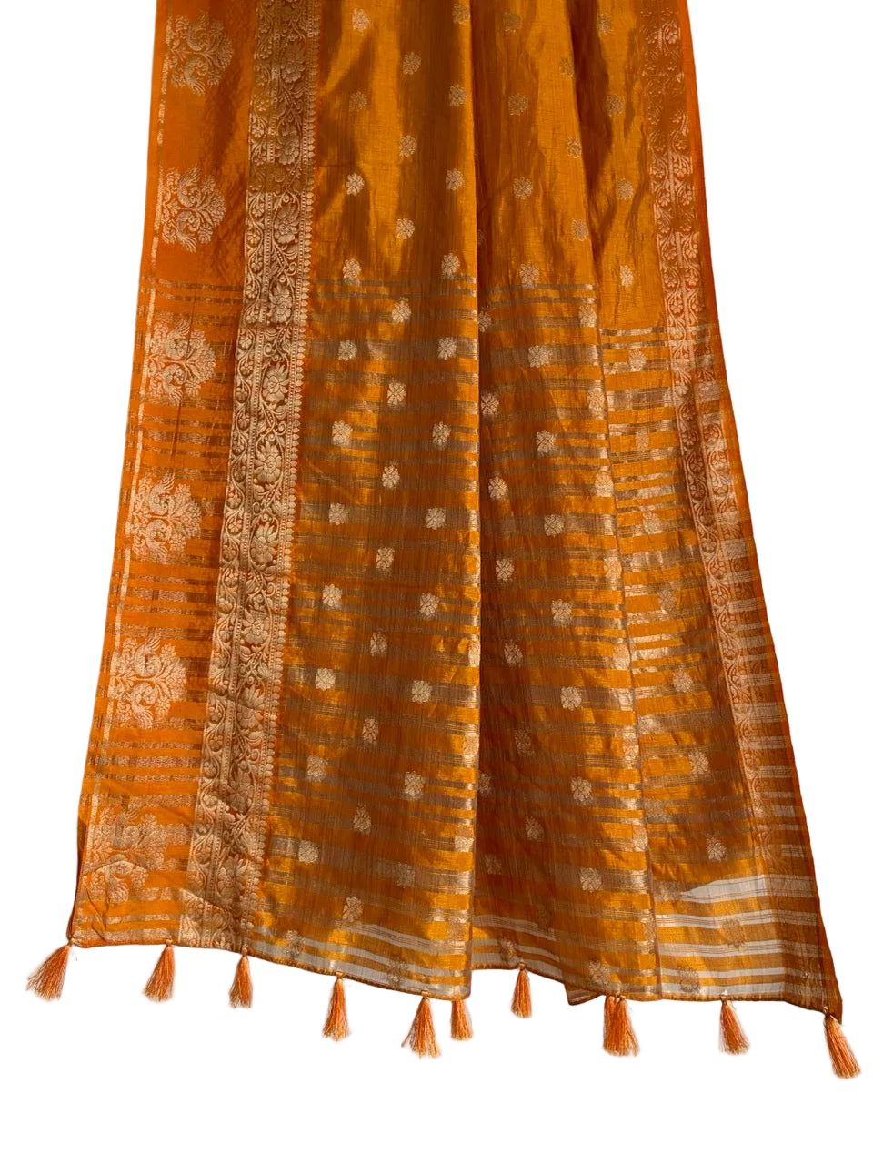golden yellow aariyaa saree with buttas
