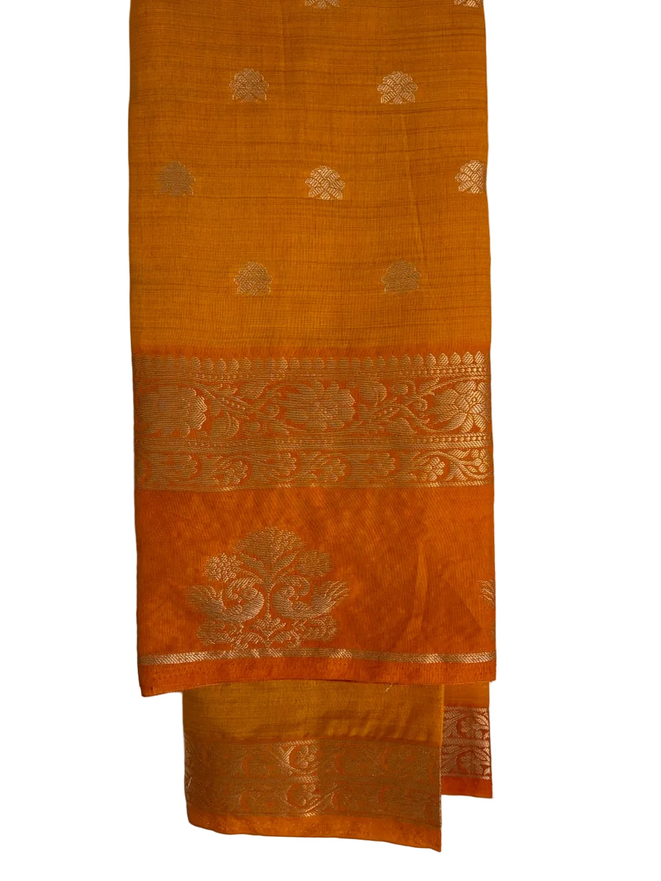 golden yellow aariyaa saree with buttas