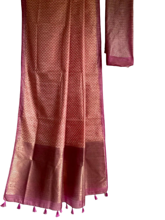 Pink Jacquard Tissue Silk Saree with Zari Border