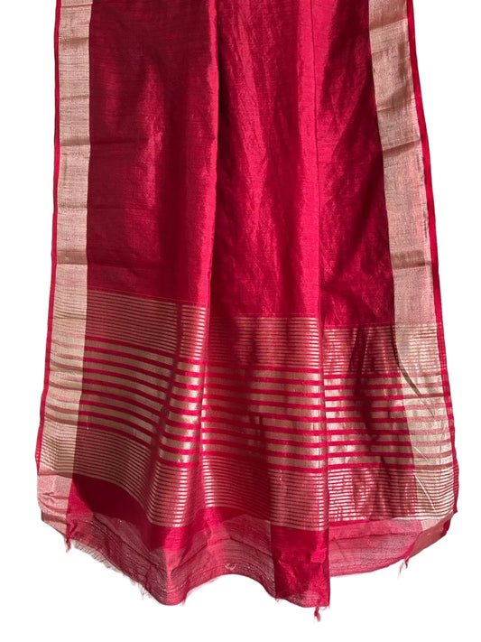 Red Jute Cotton Plain aariyaa Saree