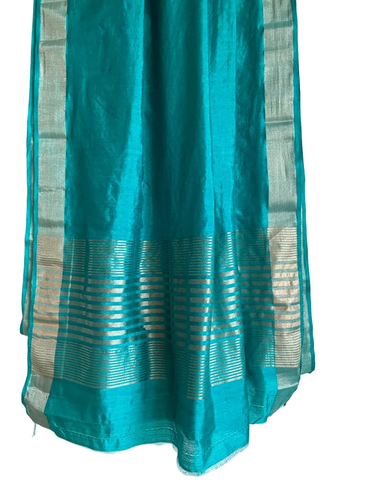 Blue Jute Cotton Plain Aariyaa Saree
