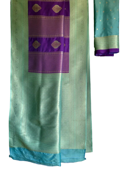Purple & Sea Blue Soft Silk Saree