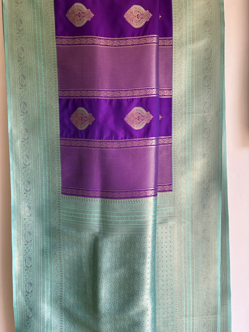 Purple & Sea Blue Soft Silk Saree