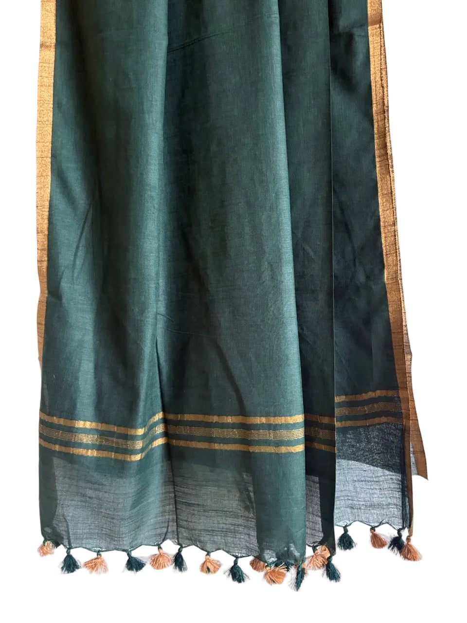 Solid Green Jute Cotton aariyaa Saree