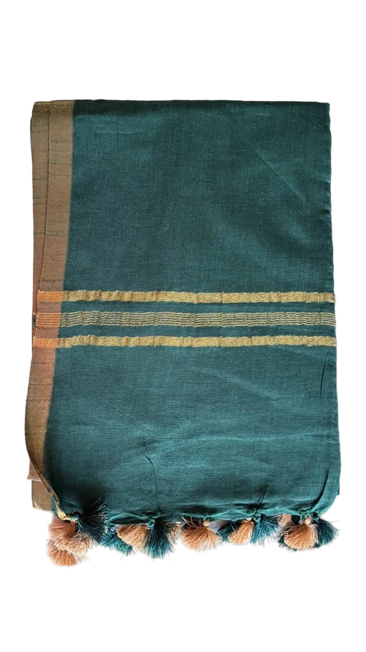 Solid Green Jute Cotton Saree
