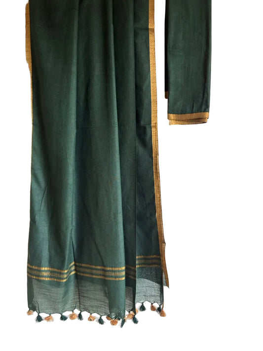 Solid Green Jute Cotton aariyaa Saree