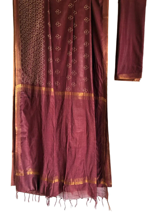 Brown Assam Silk Embroidered Saree