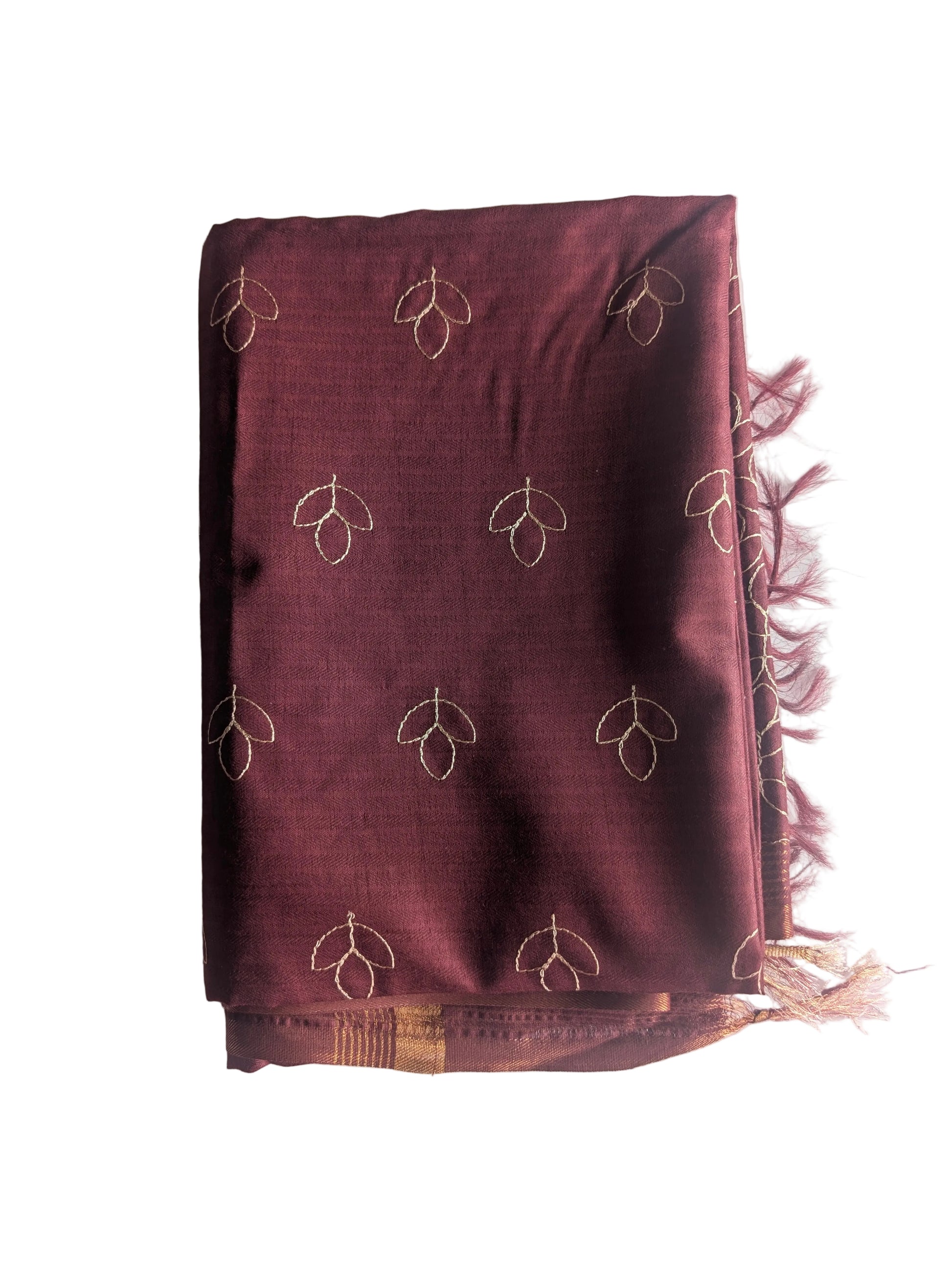 Brown Assam Silk Embroidered aariyaa Saree