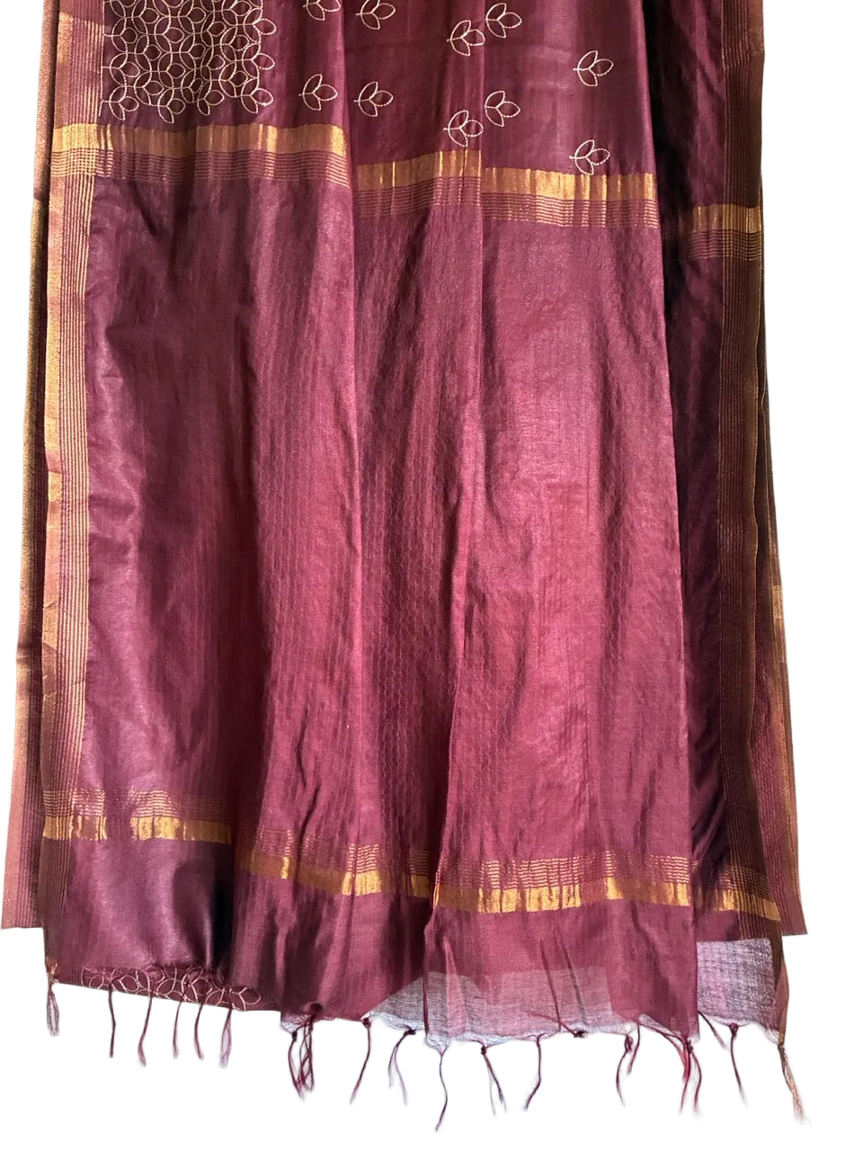 Brown Assam Silk Embroidered aariyaa Saree