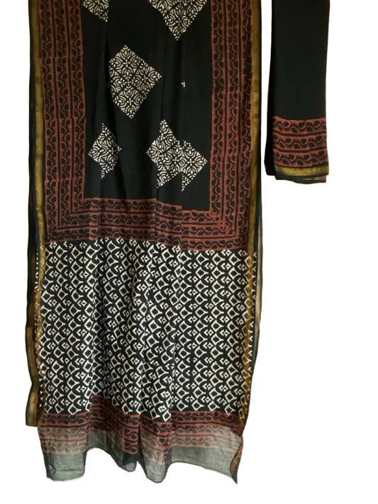 Black Block Print Cotton aariyaa Saree