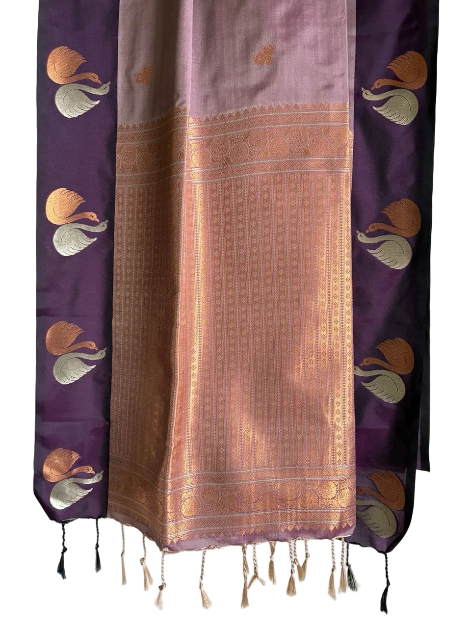 Swan Soft Silk aariyaa Saree in Purple & Copper
