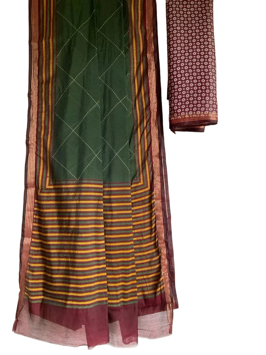 Green Kantha Cotton Saree