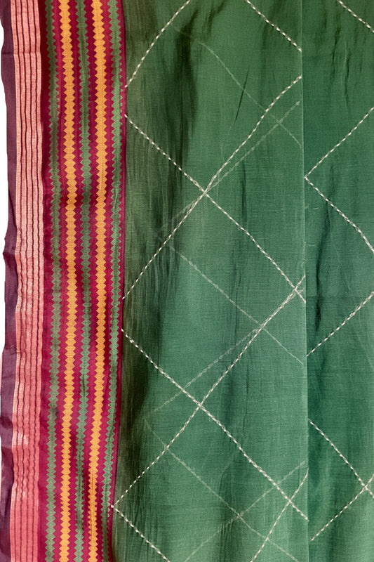 Green Kantha Cotton Saree